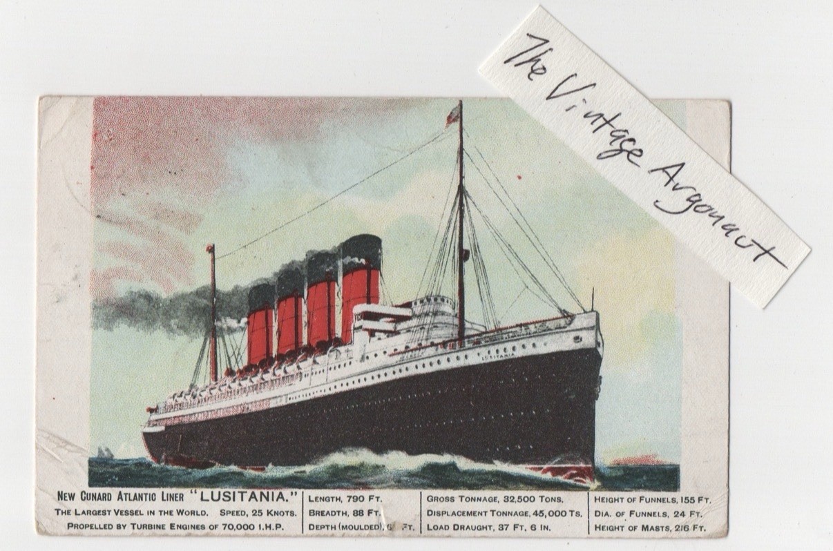 Rare 1907 RMS LUSITANIA Pre-Maiden Voyage Postcard - July 1907 Sea Trials Msg
