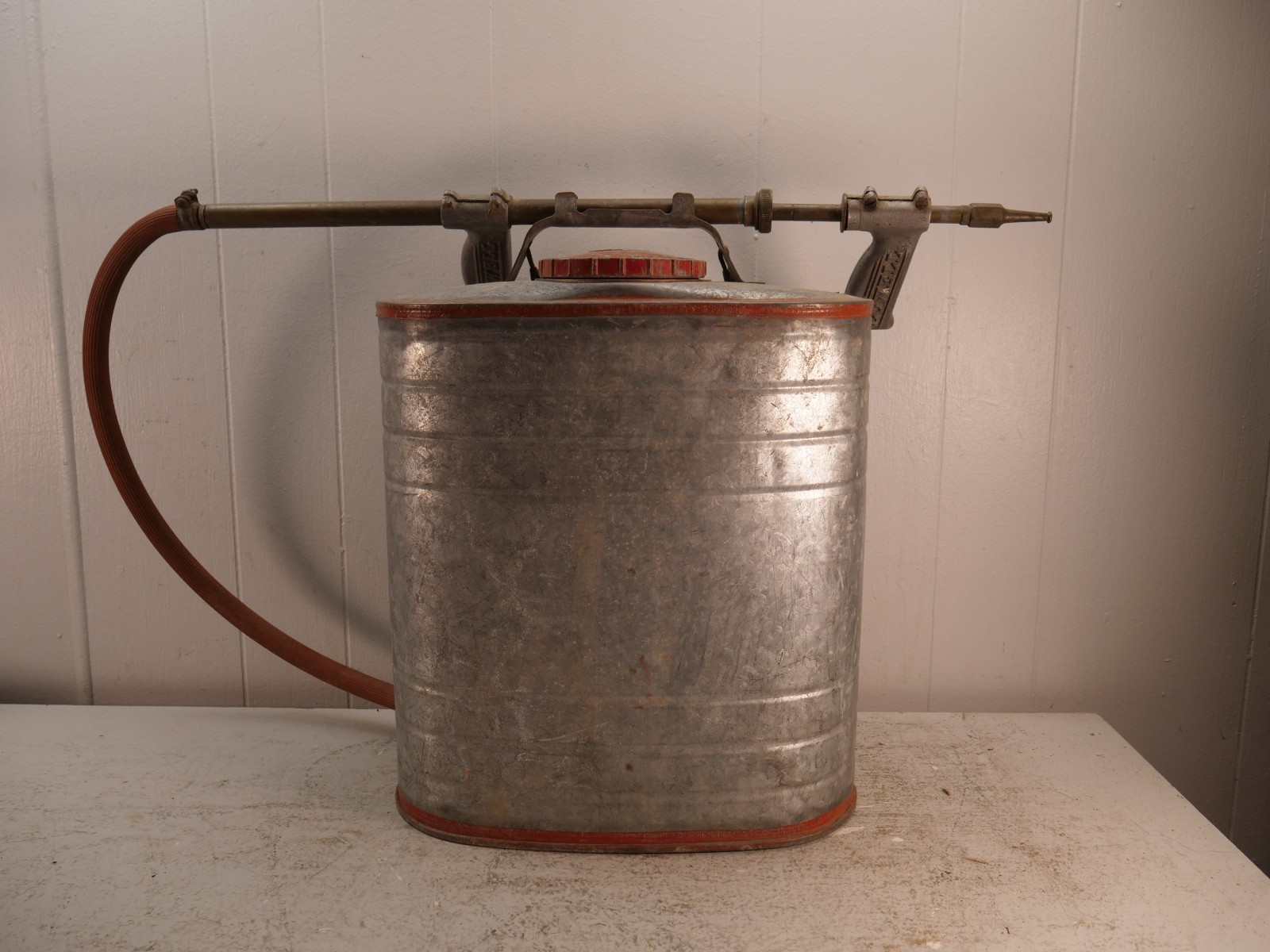 Vintage D. B. Smith Indian Fire Pump Galvanized Steel Tank Brass Pump 5 Gal