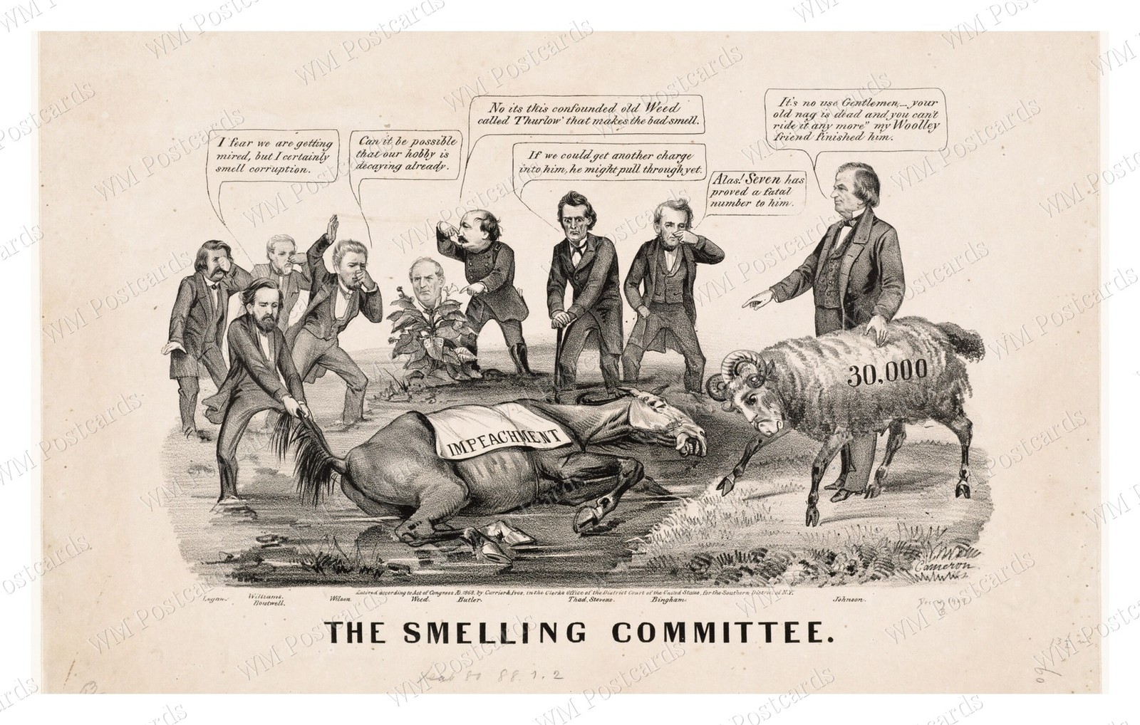 1868 Impeachment Political Cartoon Dead Horse Radicals Standard Postcard