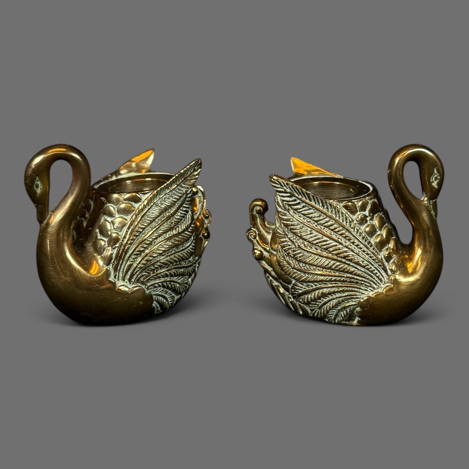 Exquisite Vintage Brass Swan Taper Candle Candlestick Holder A Timeless Treasure