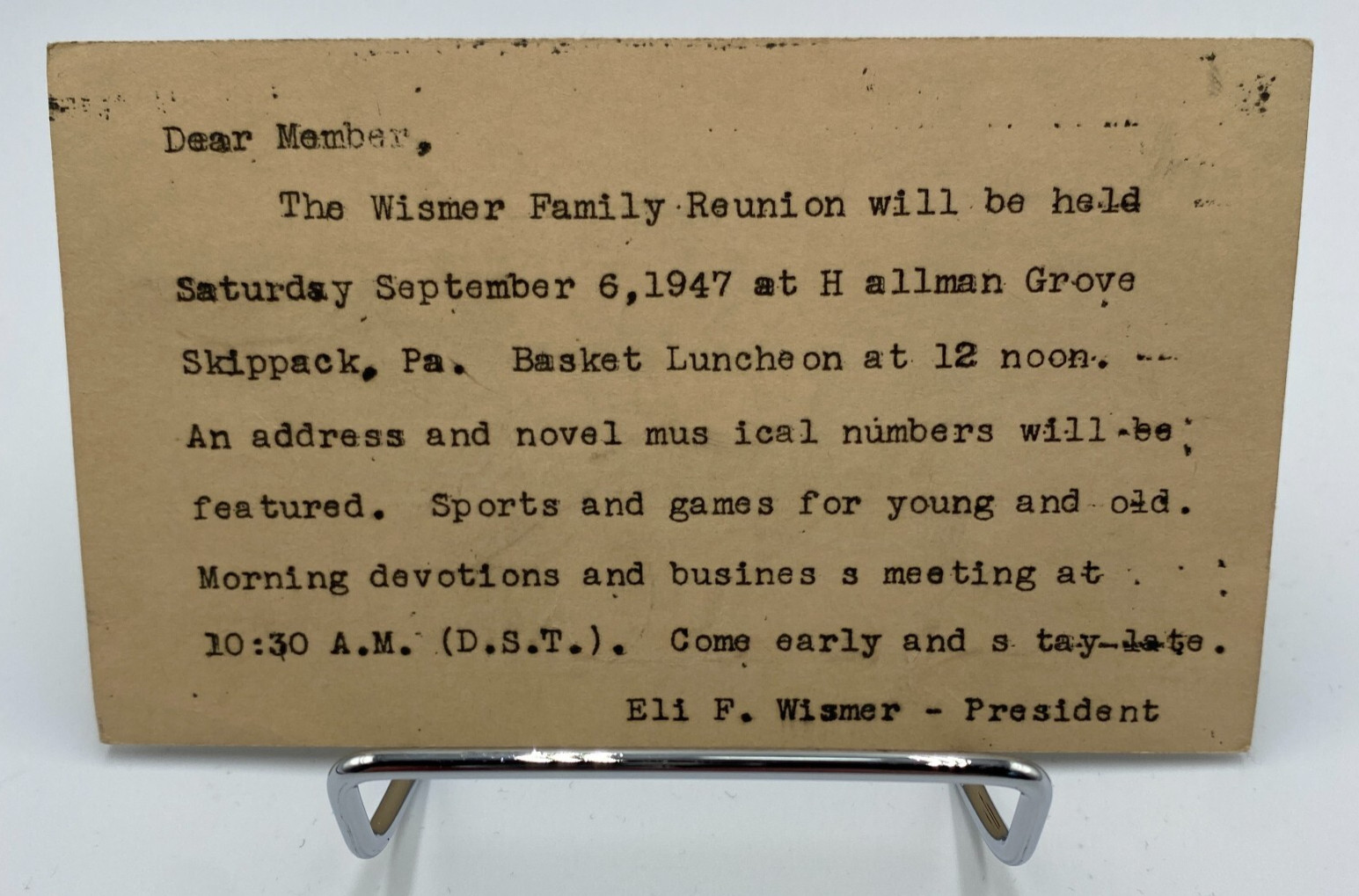 Vtg c1947 Chorus Rehearsal Family Reunion Notification Postcard