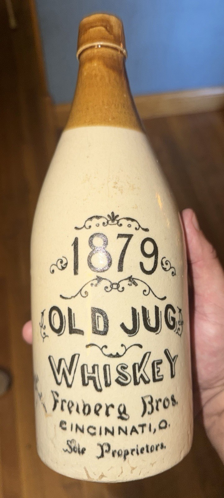 “1879 OLD JUG WHISKEY — Freiberg Bros. — Cincinnati, O. — Sole Proprietors.”