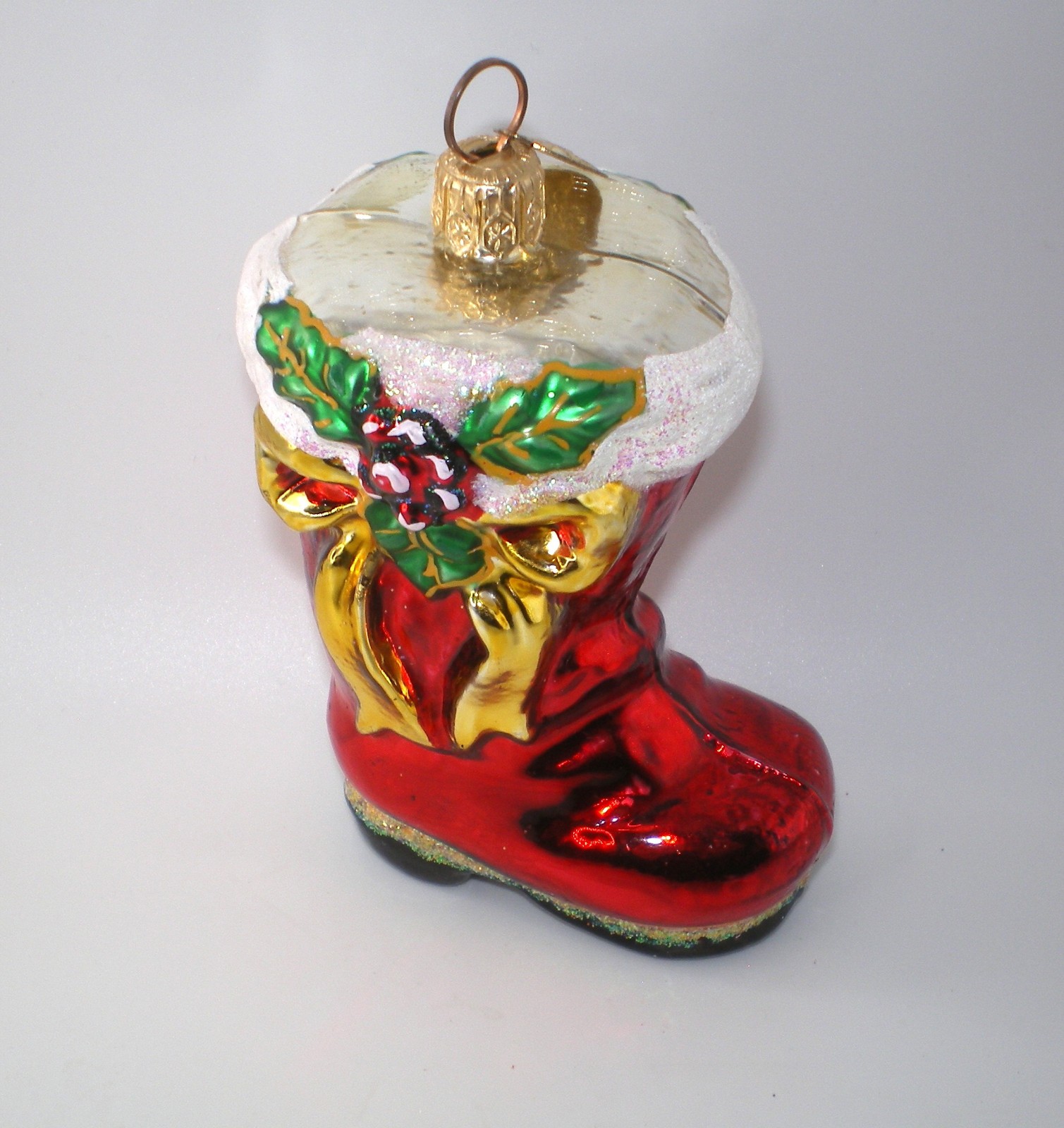 Vintage 2000 Christopher Radko RUBY BOOTIE w/ Holly Glass Christmas Ornament  3\
