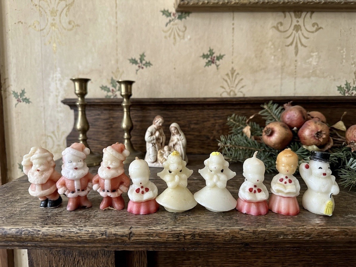 Vintage Christmas Wax Candle Figures Lot 9 Santa Angels Choir Children Snowman