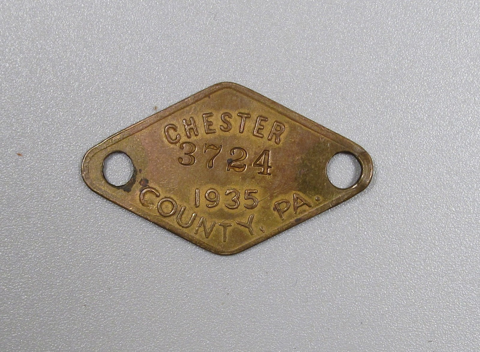 Scarce Early Vintage 1935 Chester Co, PA Dog Tax License #3724 Diamond Shape