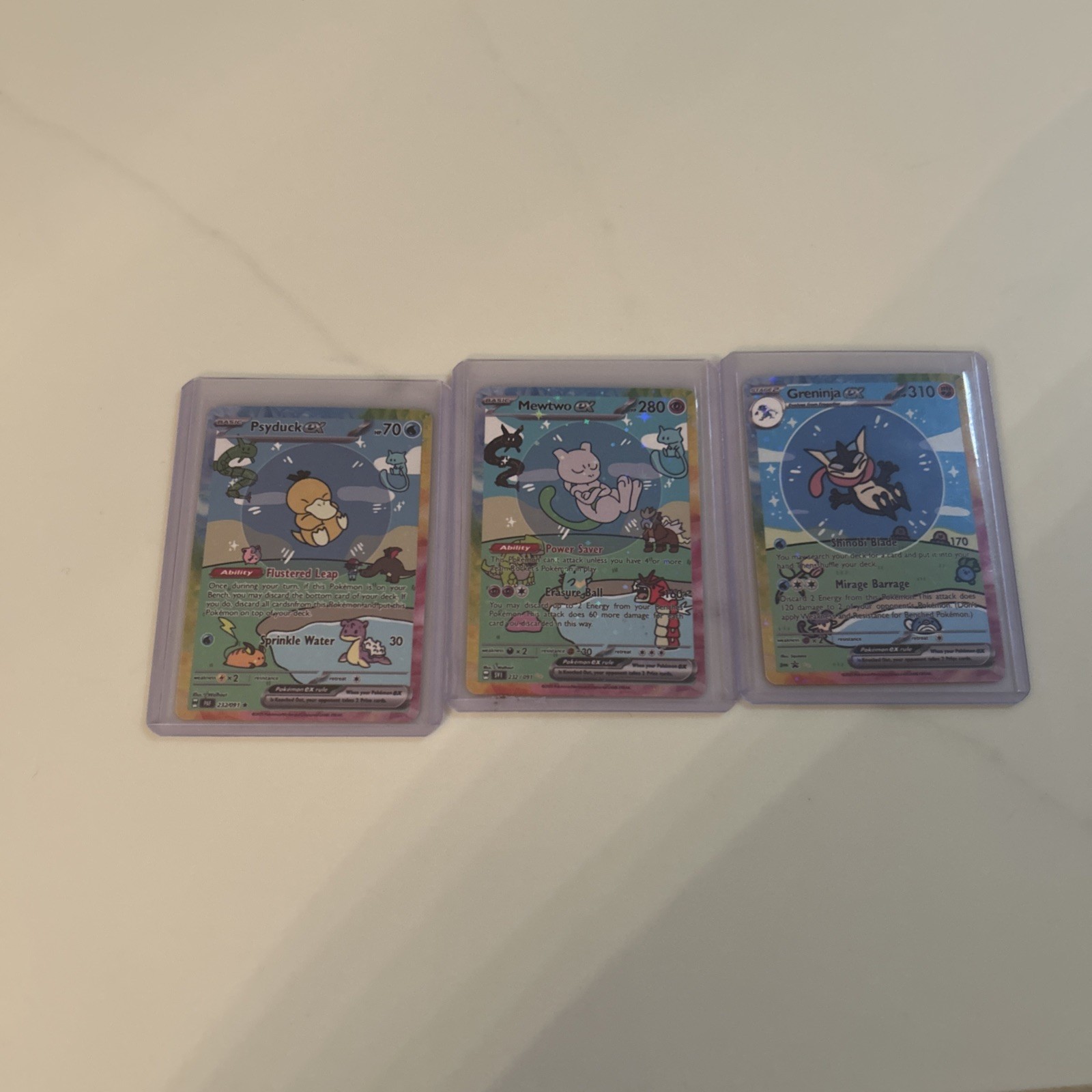 Mewtwo Psyduck Greninja Fan Art Cards Bubble Artwork Set Of 3