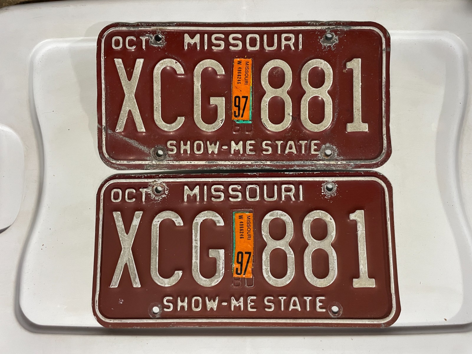 Missouri License Plate Pair of License Plates 1997 OCTOBER XCG 881