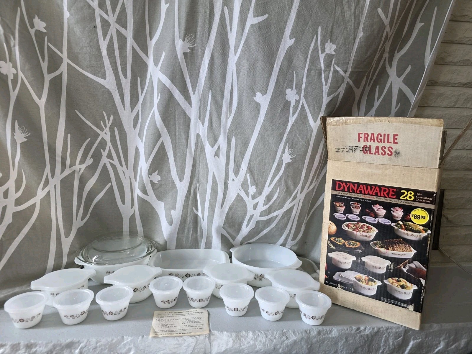 Vtg. 70\'s/80\'s Dynaware 28 Pc American Floral Milk Glass Ovenware Set NIB See...