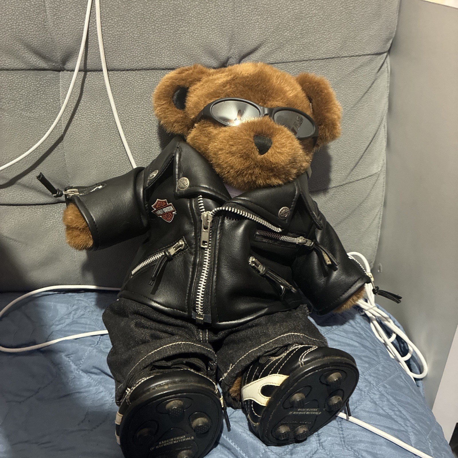 Vintage 2005 Harley Davidson Build-A-Bear Teddy Biker Leather Jacket Sunglasses