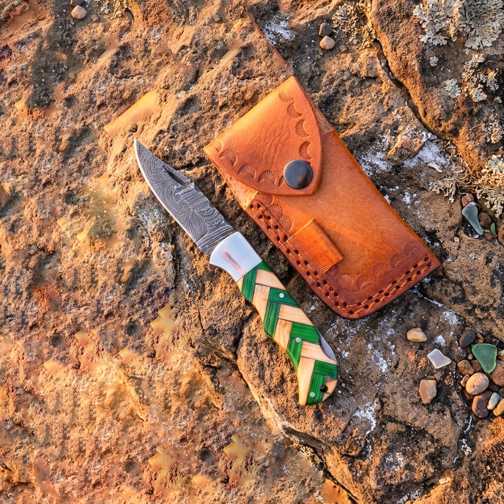 Premium Handmade Folding Knife Damascus Steel 6.5” – Outdoor EDC Pocket Knife