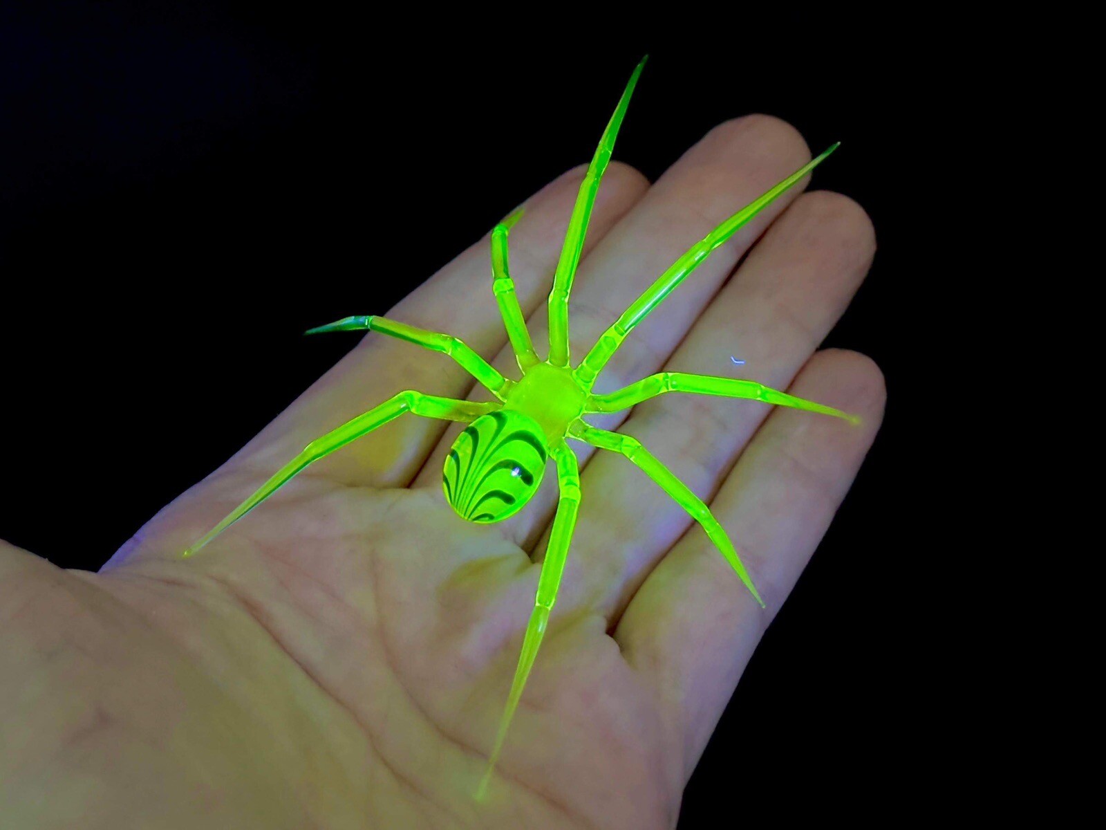 Giant 4” Uranium Glass Vaseline Glass Spider Black Swirl By Rafael