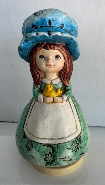 Vintage 1970s Schmid Bros Turning Music Box Girl Blue Bonnet Plays It\'s Impossib