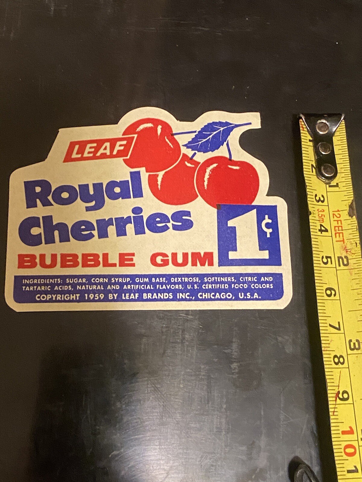 NOS LEAF Royal Cherries GUMBALL 1 cent GUM Vending Machine Decal  (133)