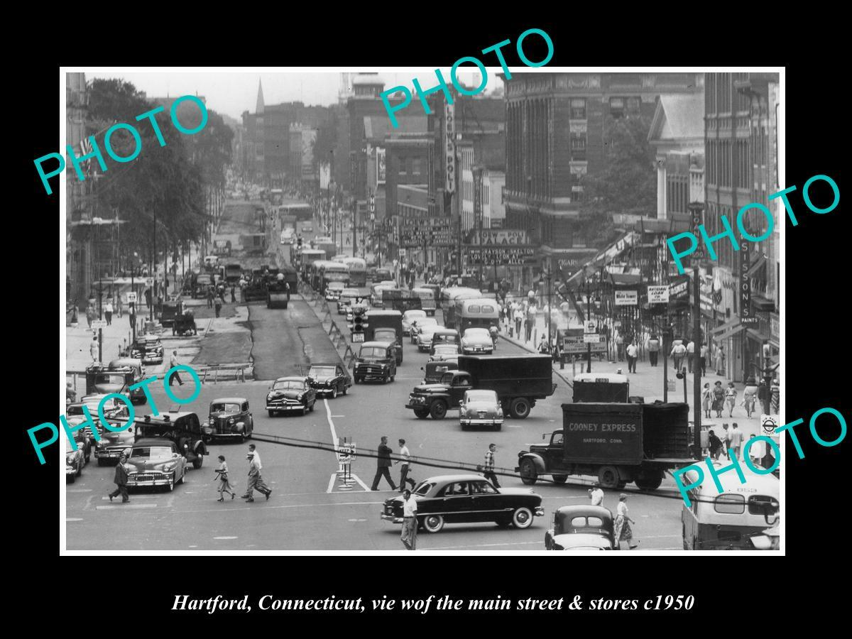 OLD 8x6 HISTORIC PHOTO OF HARTFORD CONNECTICUT THE MAIN STREET & STORES c1950