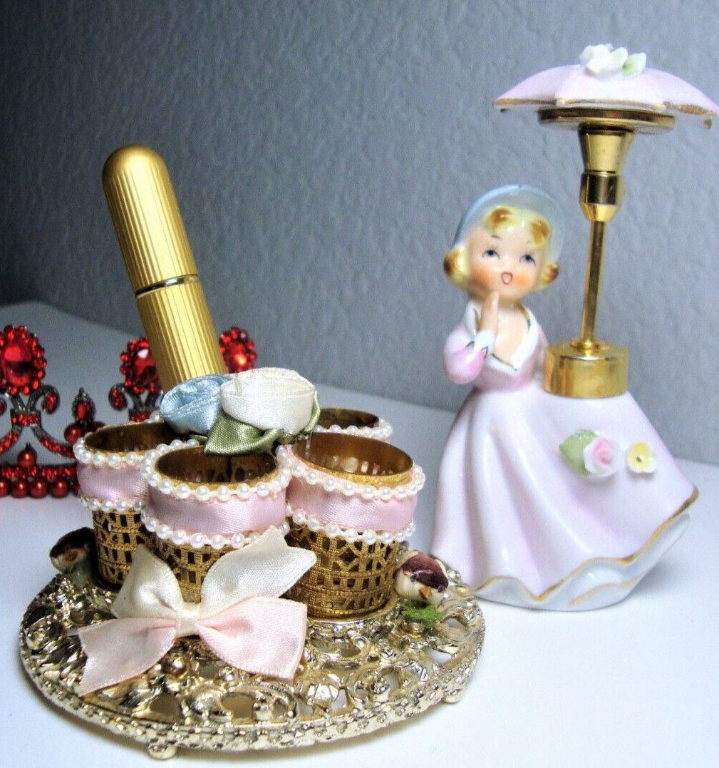 Vintage DeVibliss Lady Perfume Bottle - S.Fink Lipstick Holder - Purse Atomizer