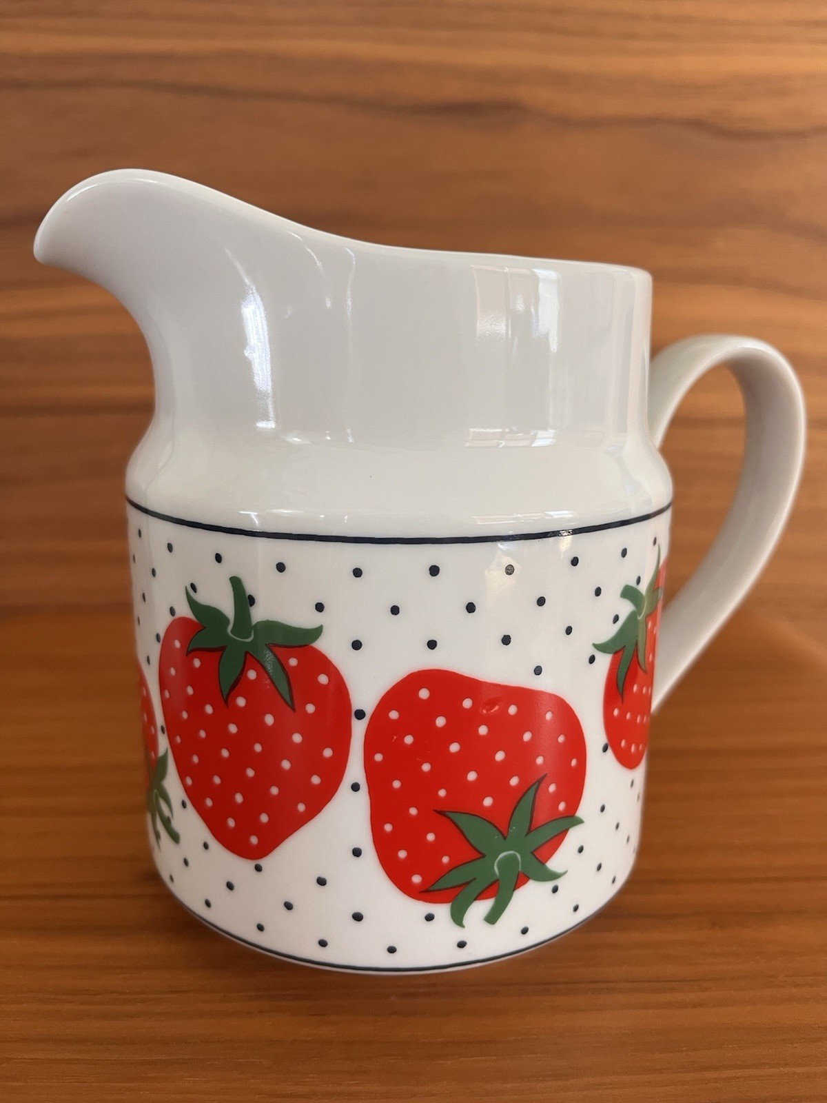 Vtg 80s Strawberry Polka Dot Porcelain Pitcher ~ Takahashi San Francisco 28oz