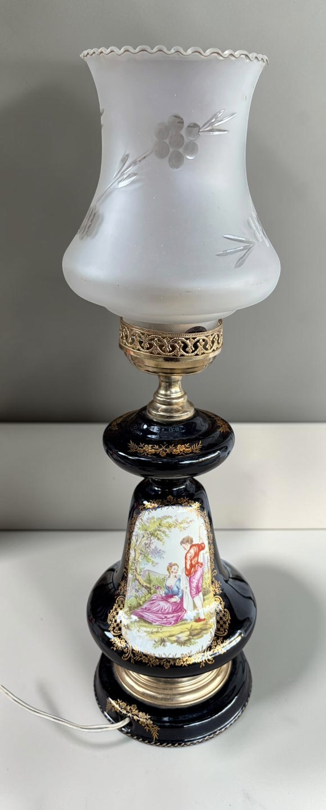 Vintage Limoges Cobalt Porcelain Table Lamp Louis XV Fragonard 58cm 23
