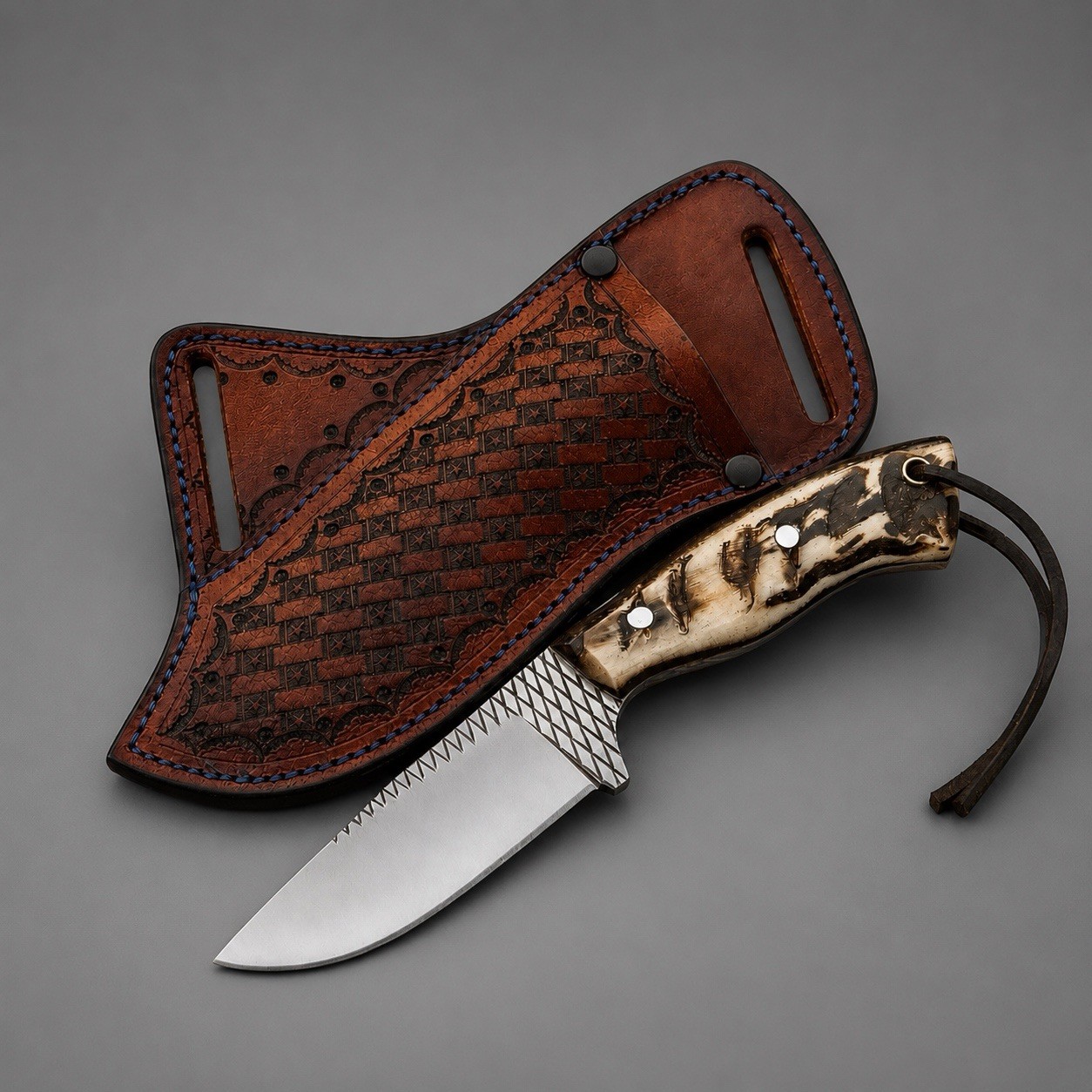 Hand Forged Rasp Steel Bull Cutter Knife: Full Tang Cowboy Knife with Holster.
