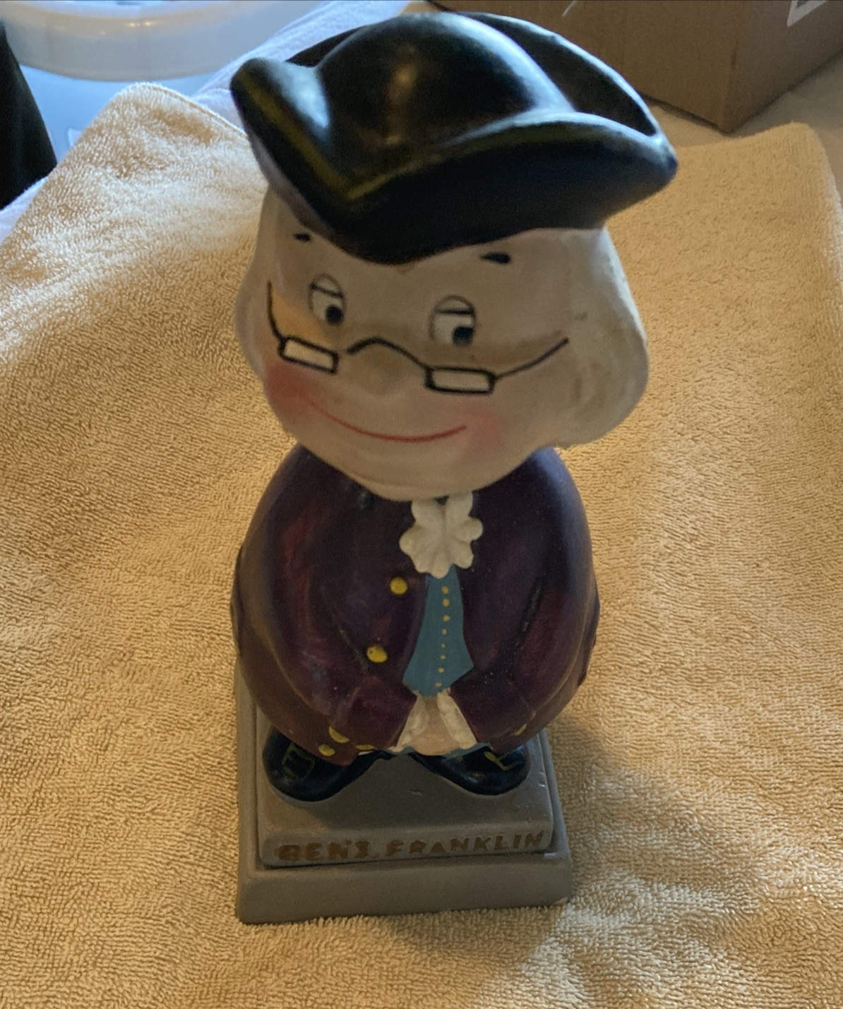 Vintage Benjamin Franklin Composition Bobblehead Nodder Bank 8.5”