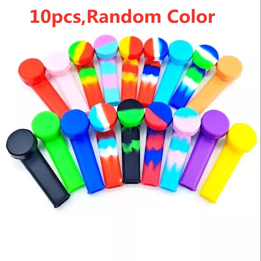10pcs 3.4'' Mini Silicone Smoking Hand Pipe with Metal Bowl &Cap Lid Pocket Pipe