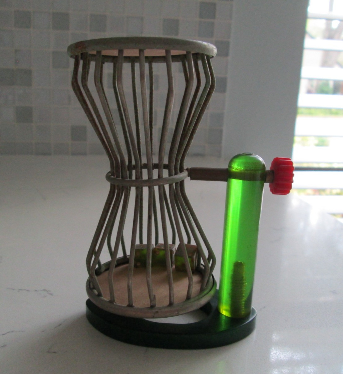 Vtg Mid-Century Chuck-A-Luck Birdcage Dice Roller Game-Green Catalin/Bakelite Ba