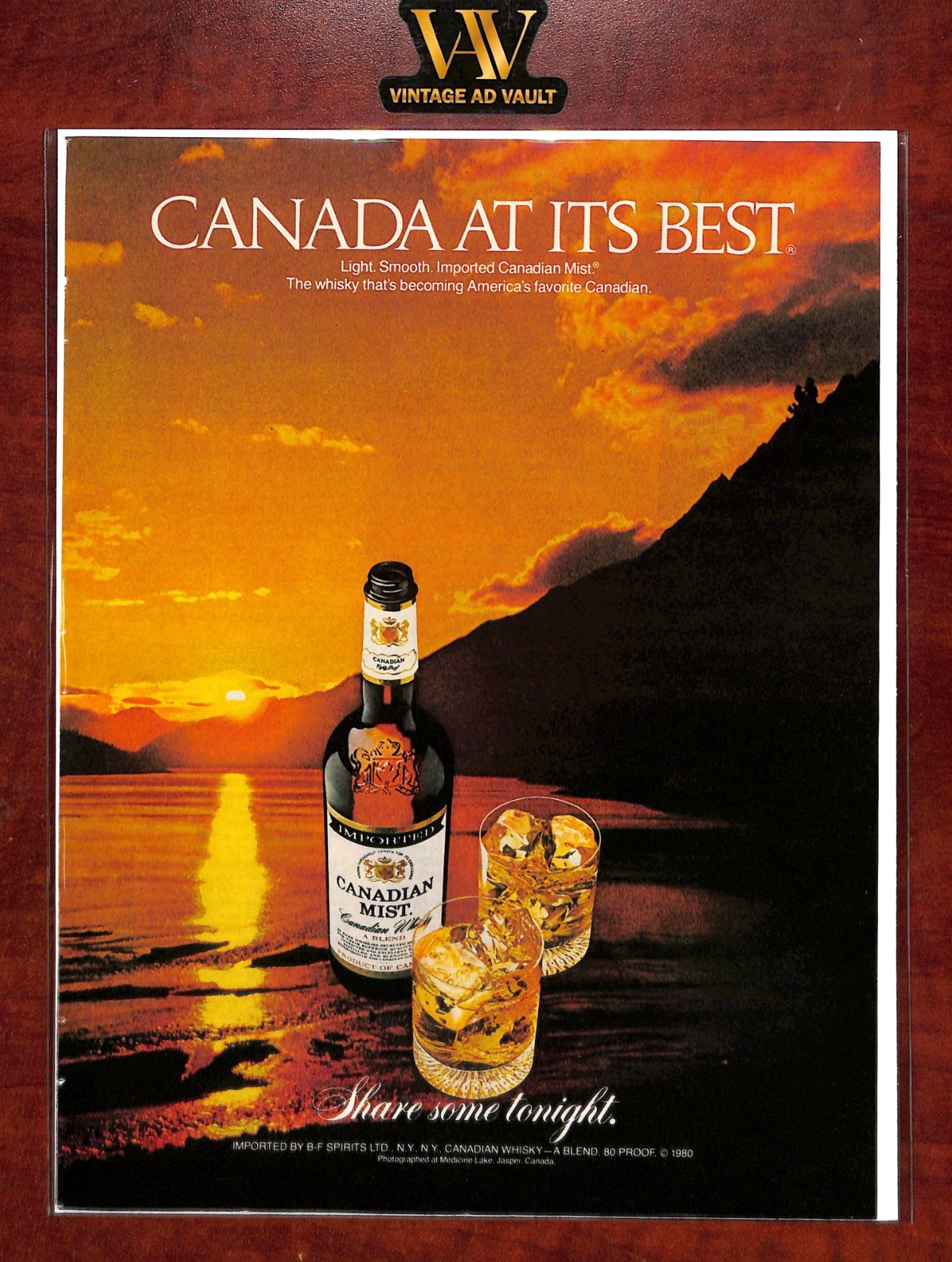 Canadian Mist Vintage Print Ad - Medicine Lake - Jasper, Alberta, Canada