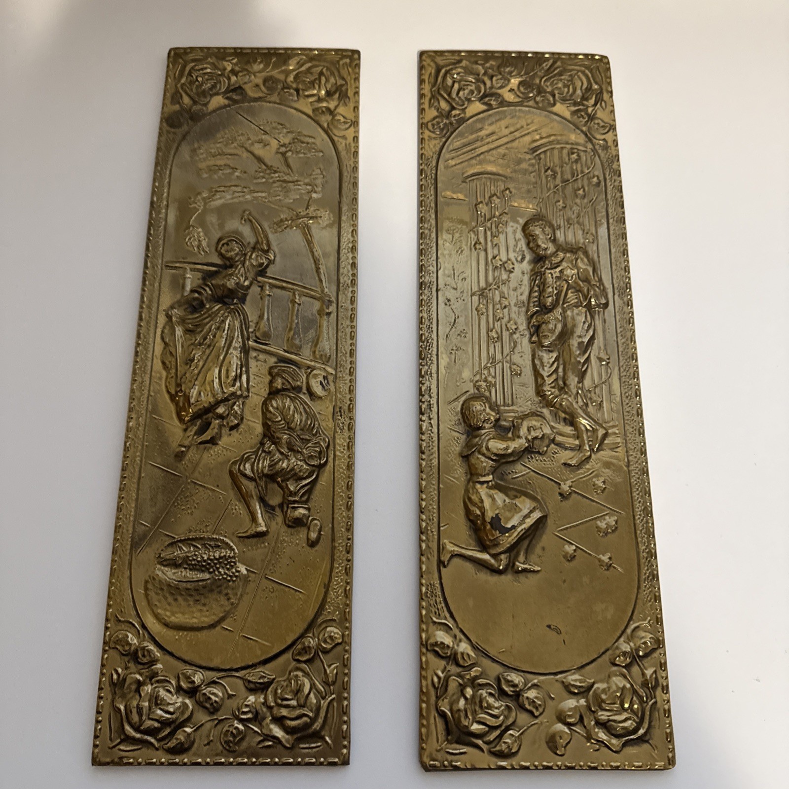 Vintage Elpec 2 Decorative Antique Brass Repousse Wall Plaques England