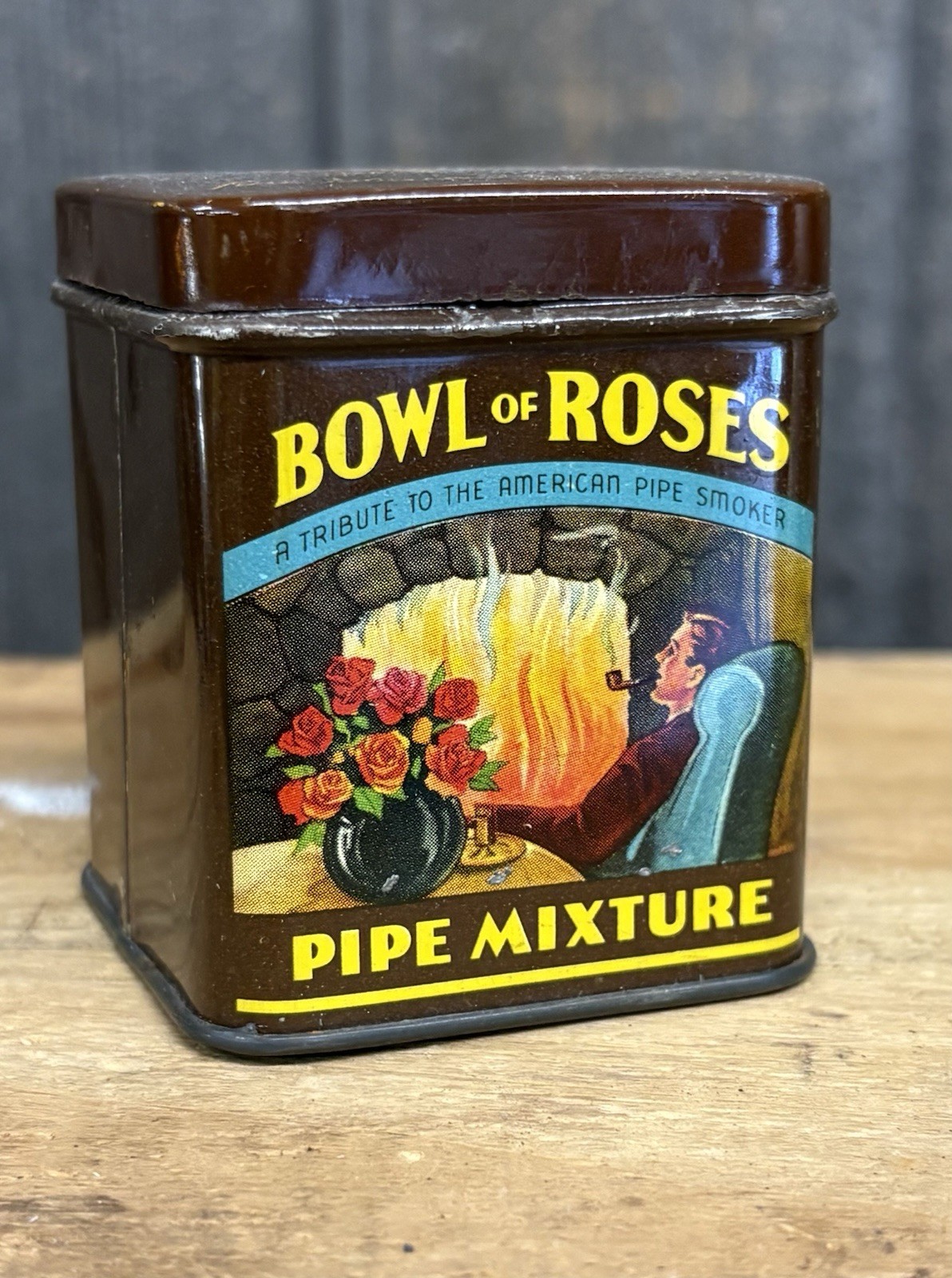 Antique 1910s Bowl of Roses Pipe Mixture Tobacco Fire Place Tin Empty RARE SHAPE