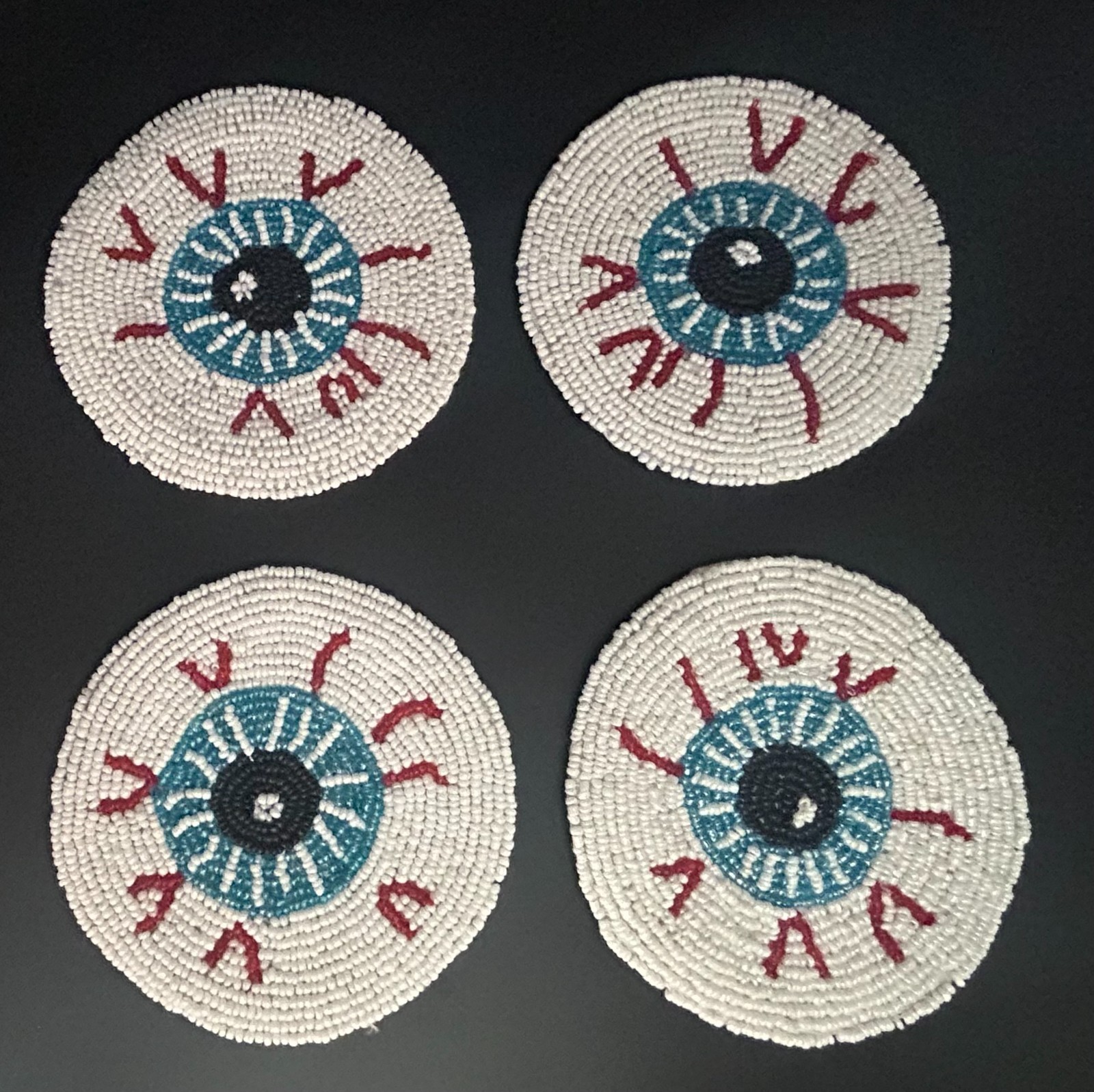 4 Department 56 Halloween Beaded Eyeball Blood Shot Coasters