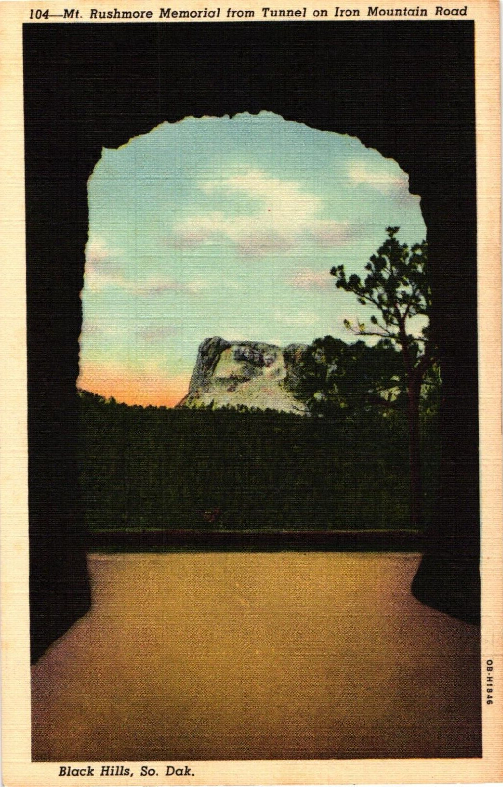 Postcard Mount Rushmore as seen from tunnel on Iron Mountain Road, South Dakota