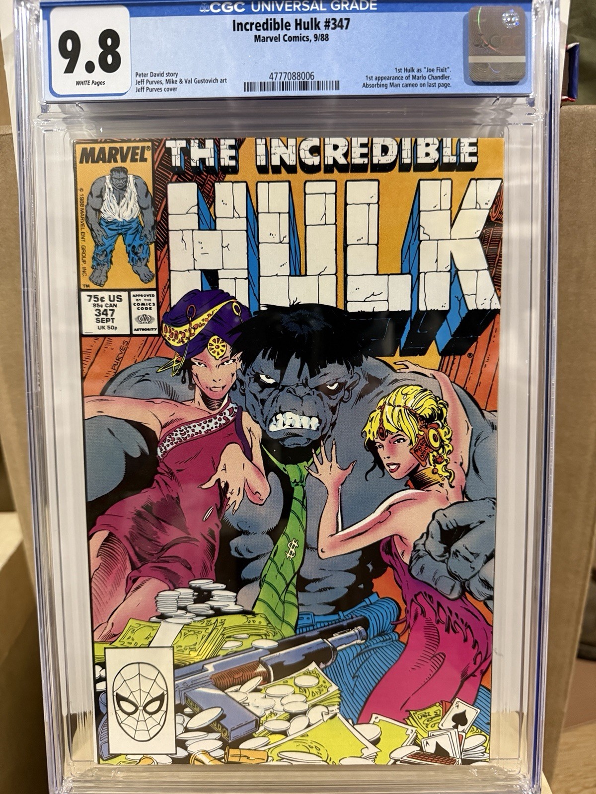 Incredible Hulk #347 (Sep 1988) CGC 9.8~White Pages. 1st Hulk as “Joe Fixit”.