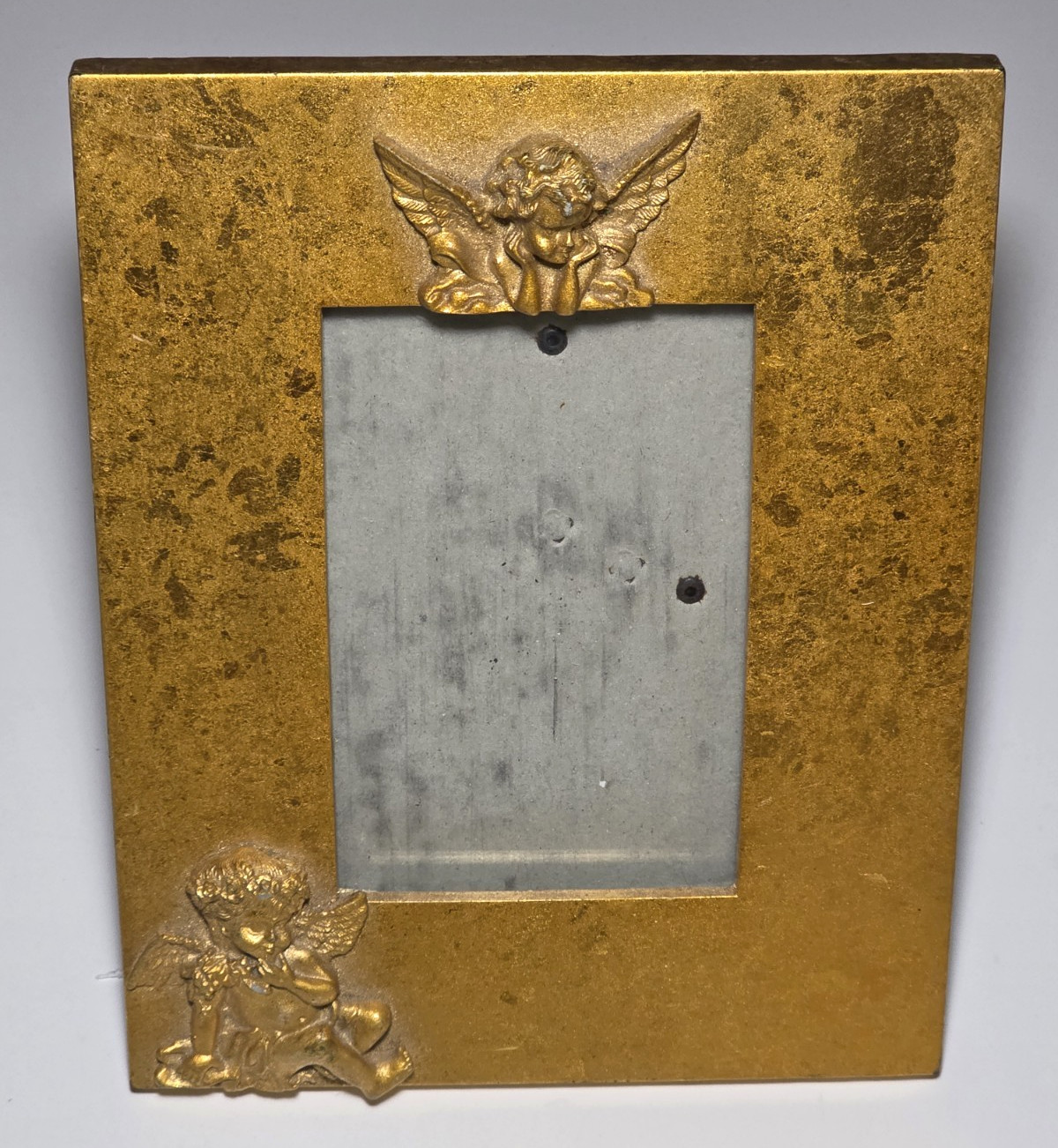 Gold 3D Cherub Picture Frame 5x7 Ornate Romantic Angel NO GLASS Vtg