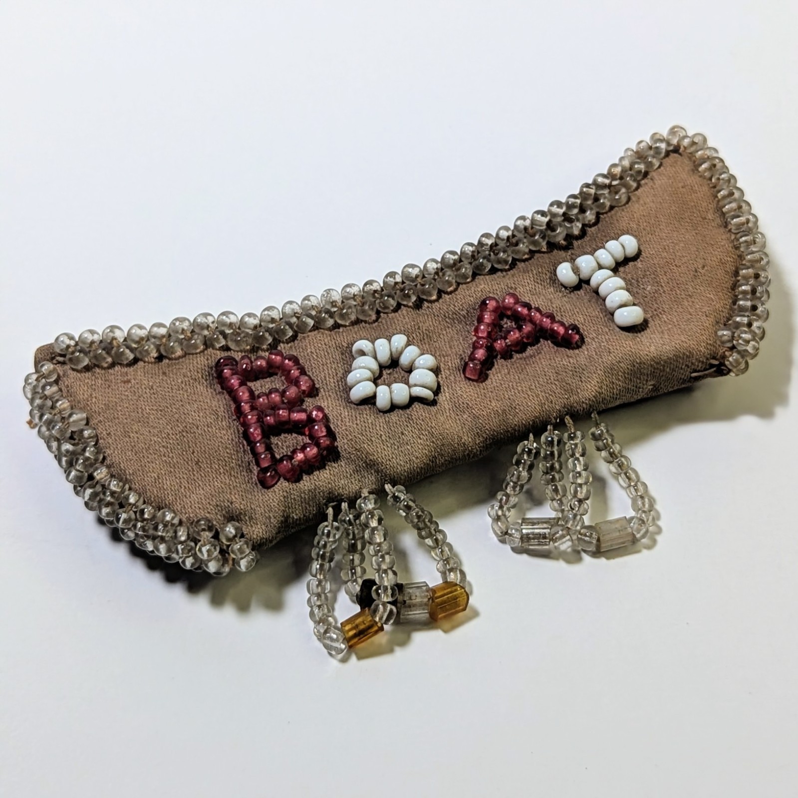 Antique Victorian Iroquois Niagara Beaded Whimsy Pincushion Purse Boat Fast 4