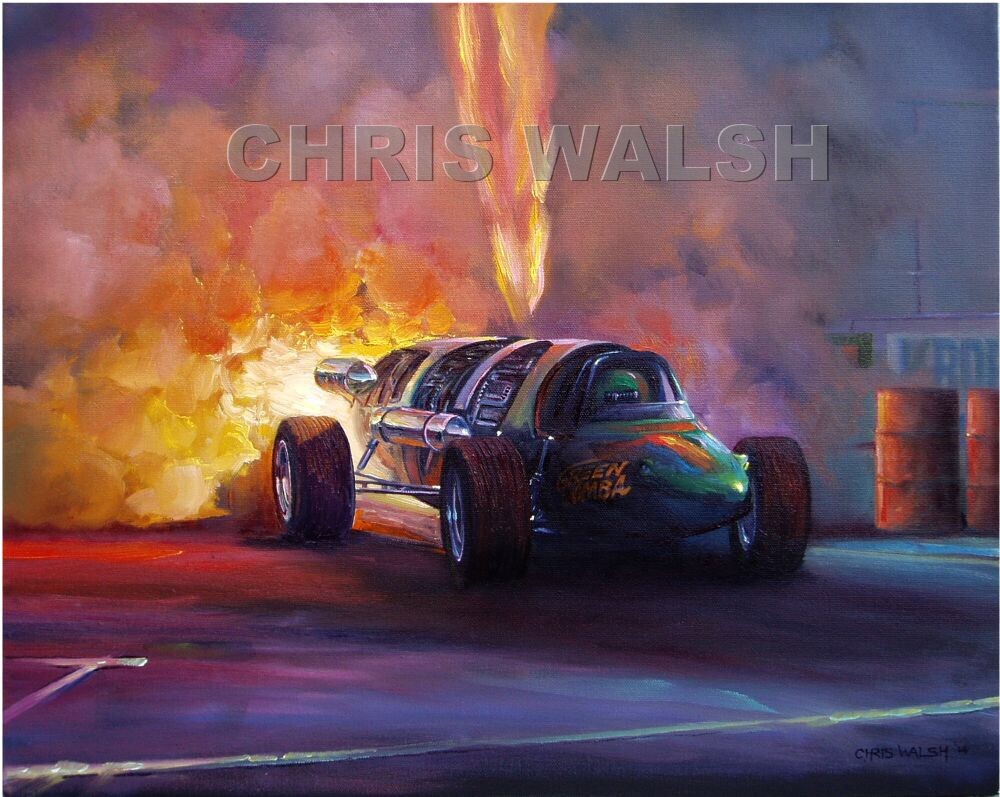 Drag Racing action prints..Doug Rose,  “Green Mamba” at Fremont