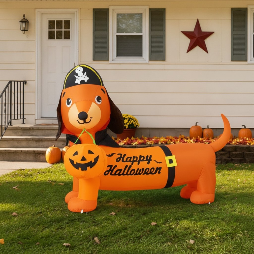 Adorable 5 FT Halloween Dog Inflatable - Outdoor Festive Decoration with LEDs