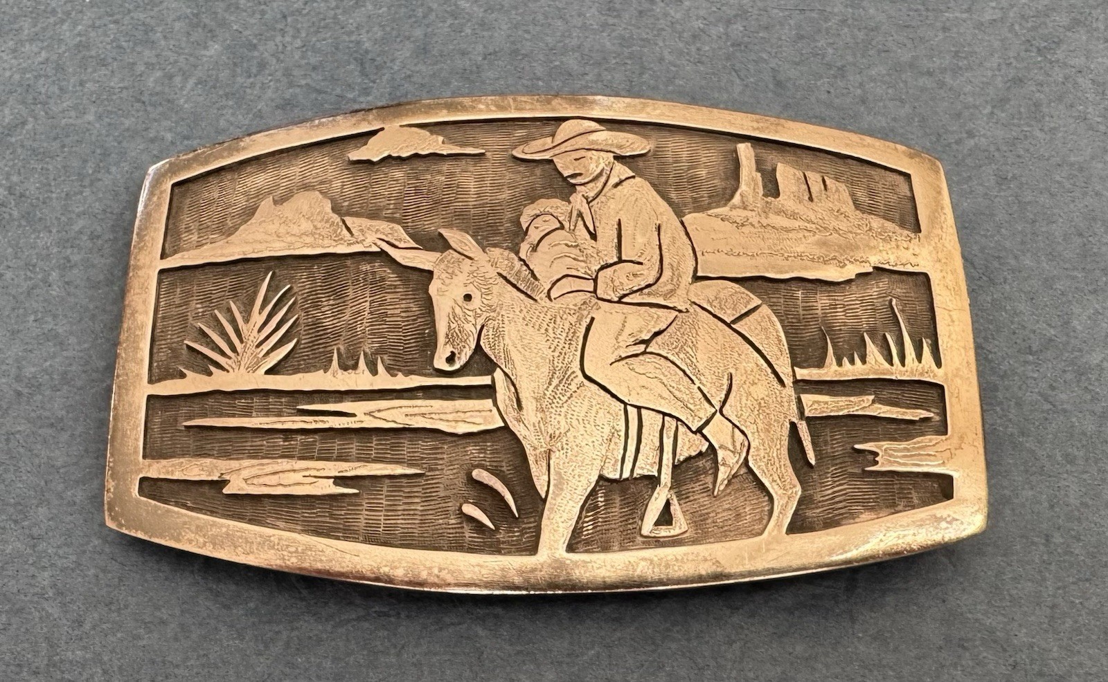 Vintage Signed Old Western Sterling Silver Donkey Mule Mesa Western Belt Buckle