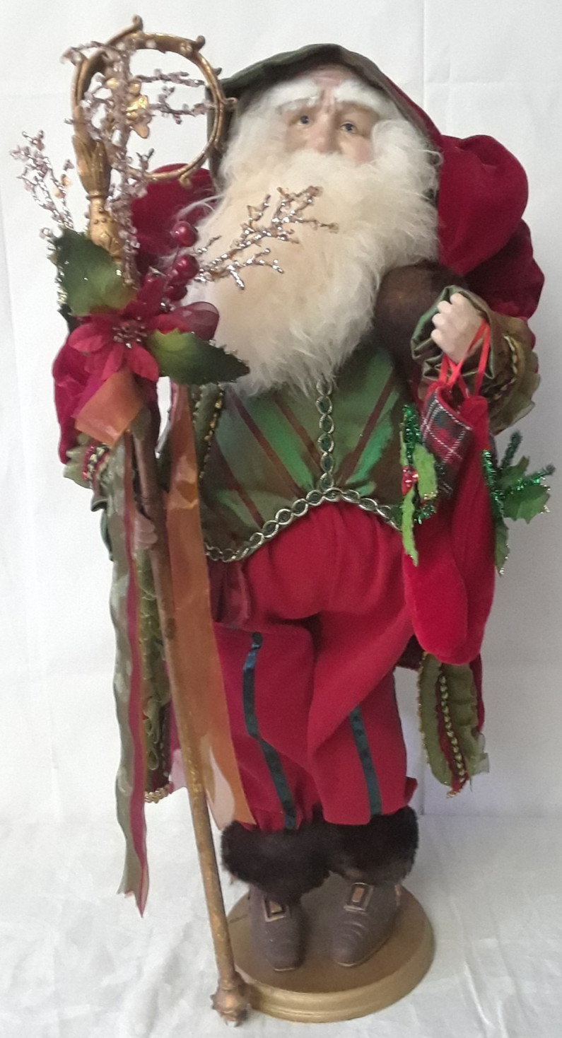 VTG Winward Display Santa Elaborately Dressed in Walking Stick & Stockings 26 in
