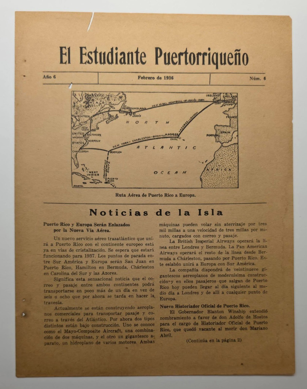 VINTAGE NEWSPAPER / EL ESTUDIANTE PUERTORRIQUENO / PUERTO RICO 1936 RARE