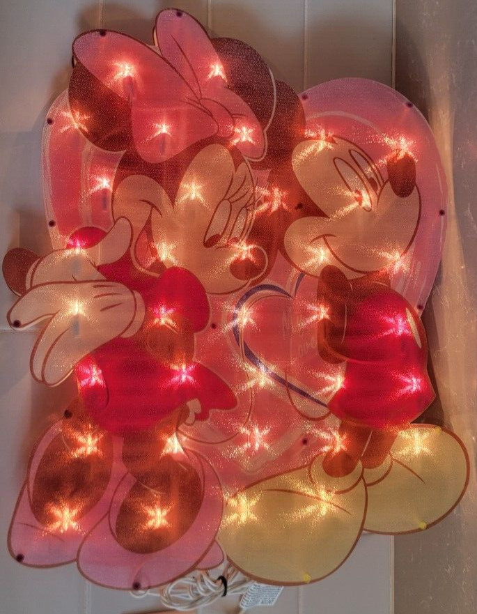Disney Mickey & Minnie 19” Lighted Sculpture Valentine’s Day 2 Sided Vintage