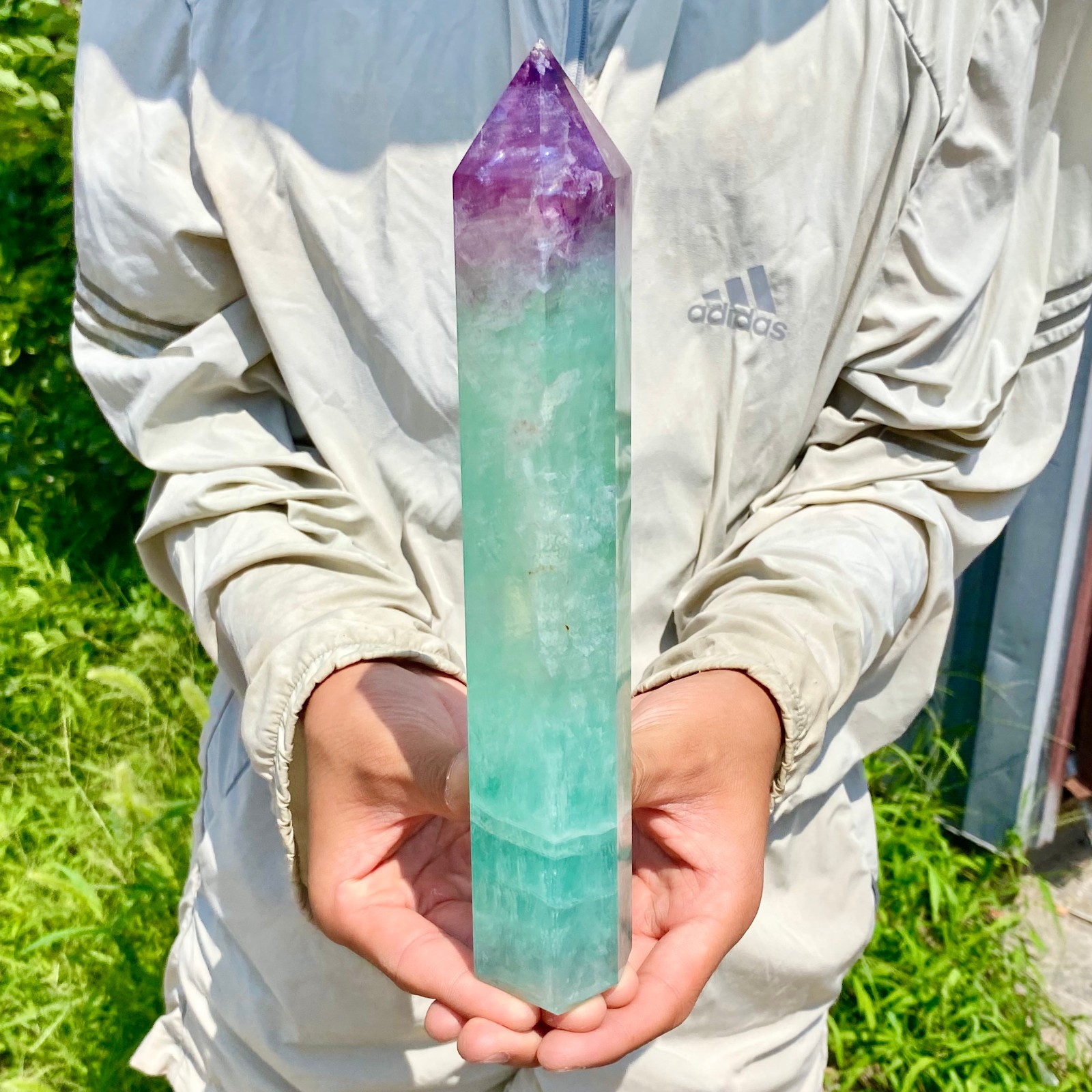 2.20LB Large Natural colored fluorite crystal column obelisk healing specimen
