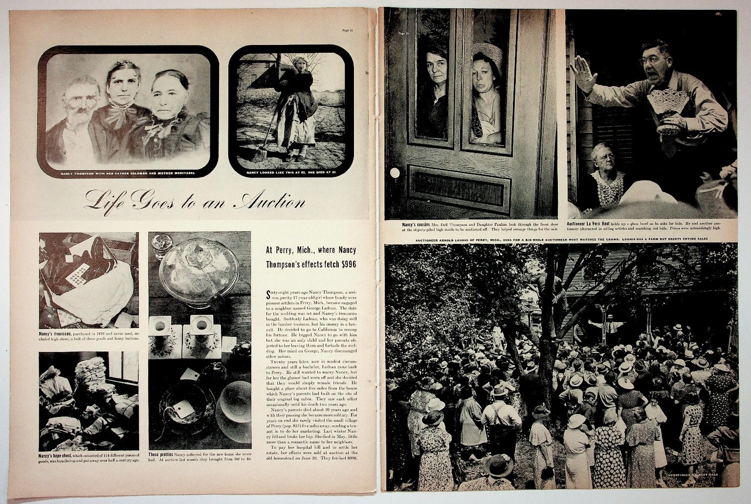 1939 LIFE Magazine Pages Perry, MI Auction Nancy Thompson Ephemera Ads