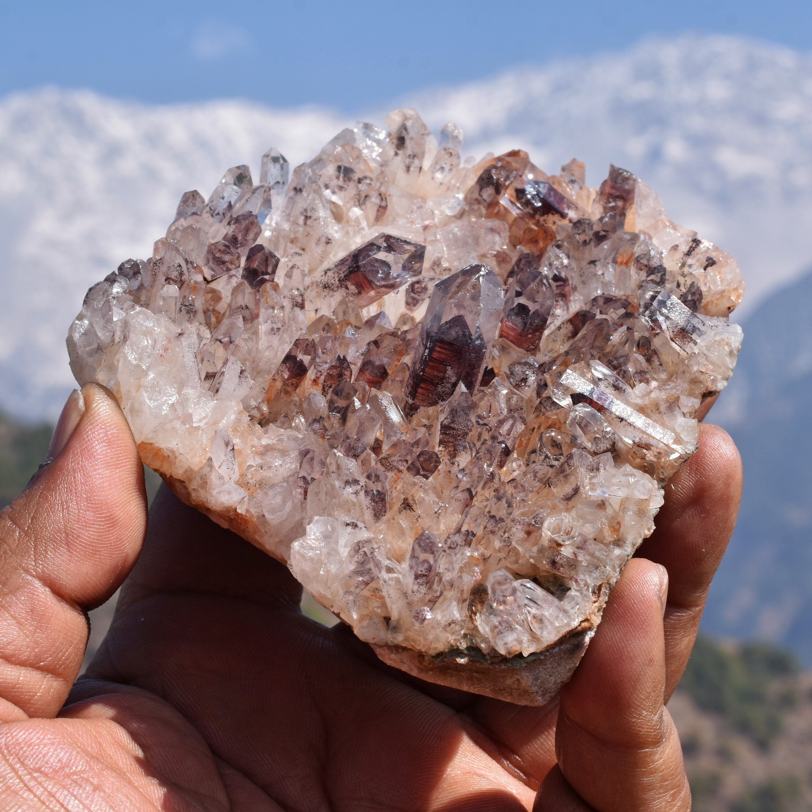 TIBETAN LEPIDOCROCITE RED BLACK PHANTOM QUARTZ ABUNDANCE CRYSTAL CLUSTER BLESSED