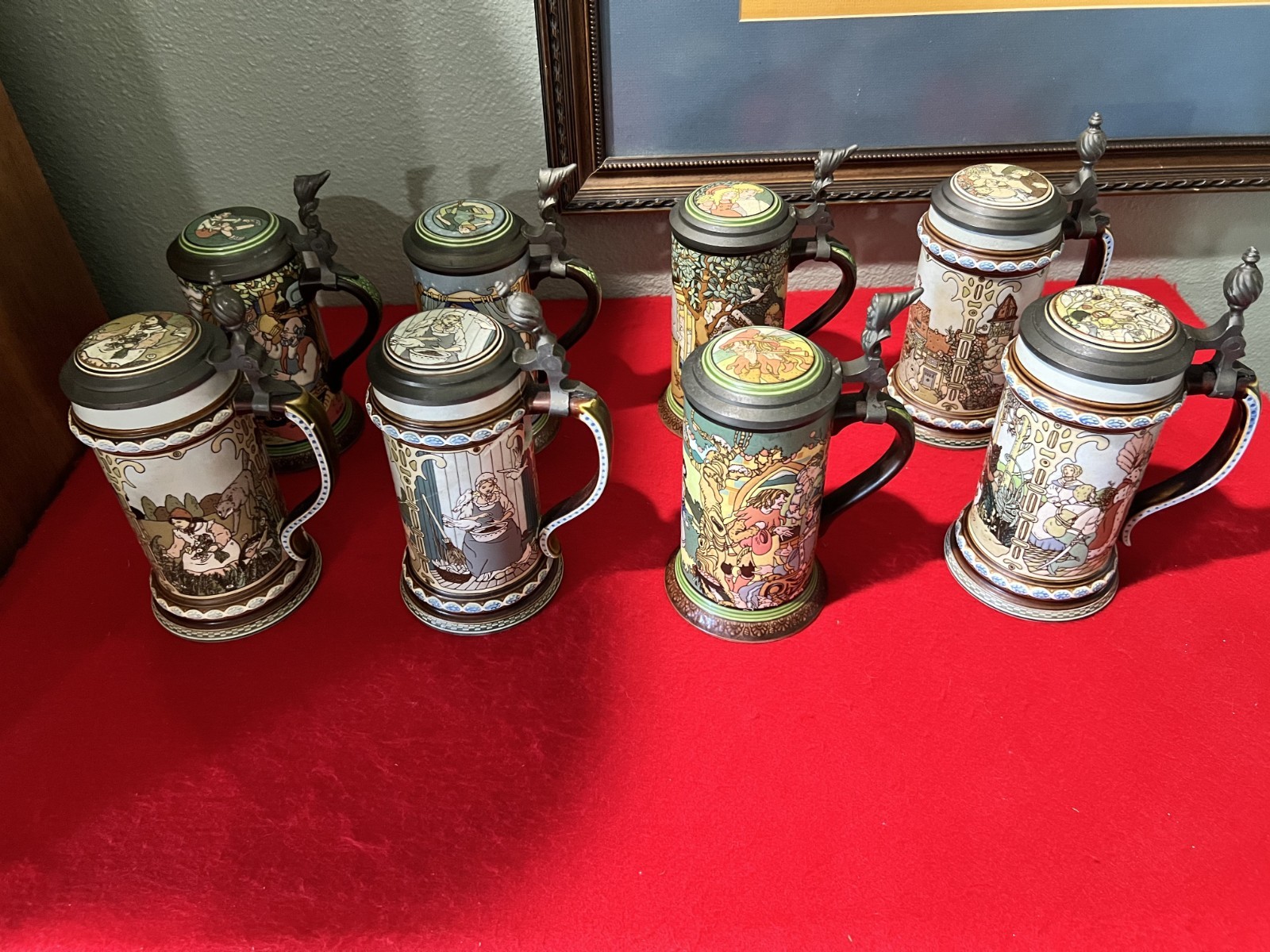Vintage Villeroy & Boch Brothers Grimm Fairy Tale Lidded Beer Steins ~ Set Of 8