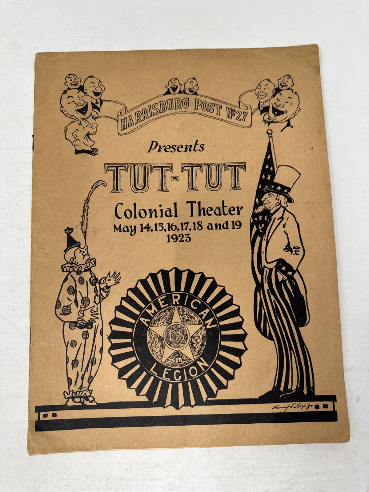 1923 Harrisburg PA American Legion Colonial Thater Tut-Tut Patriotic Clown