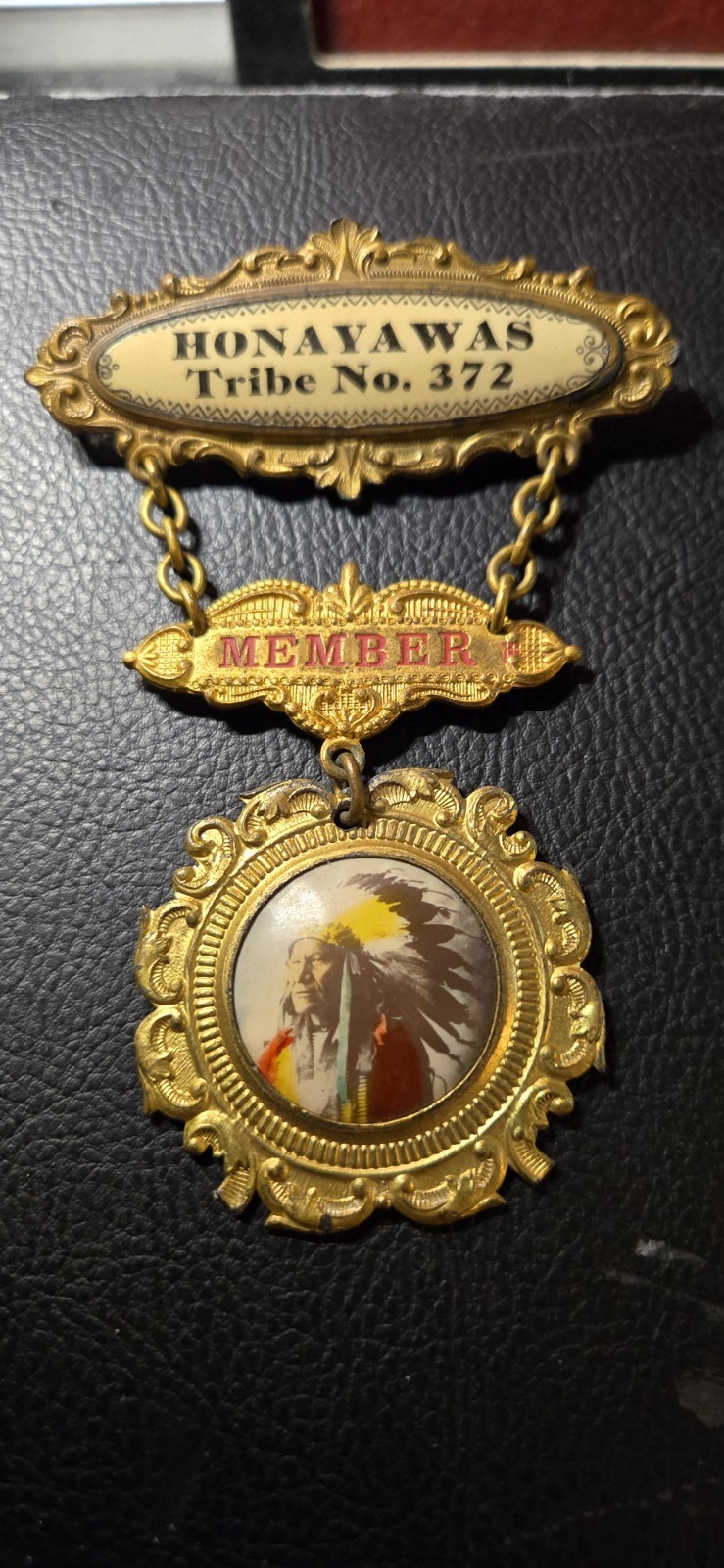 Antique Red Men Honayawas Tribe 372 Member Badge M.C. Lilley Bloomsburg PA