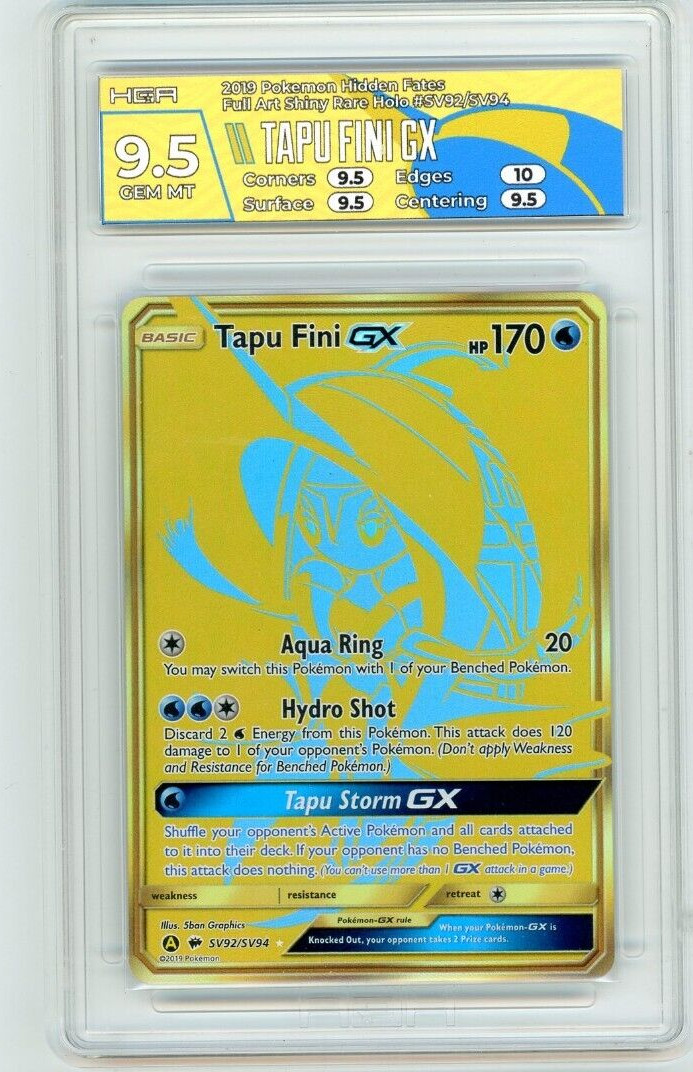 2019 Pokemon Hidden Fates Full Art Shiny Rare Holo #SV92/94 Tapu Fini GX HGA 9.5