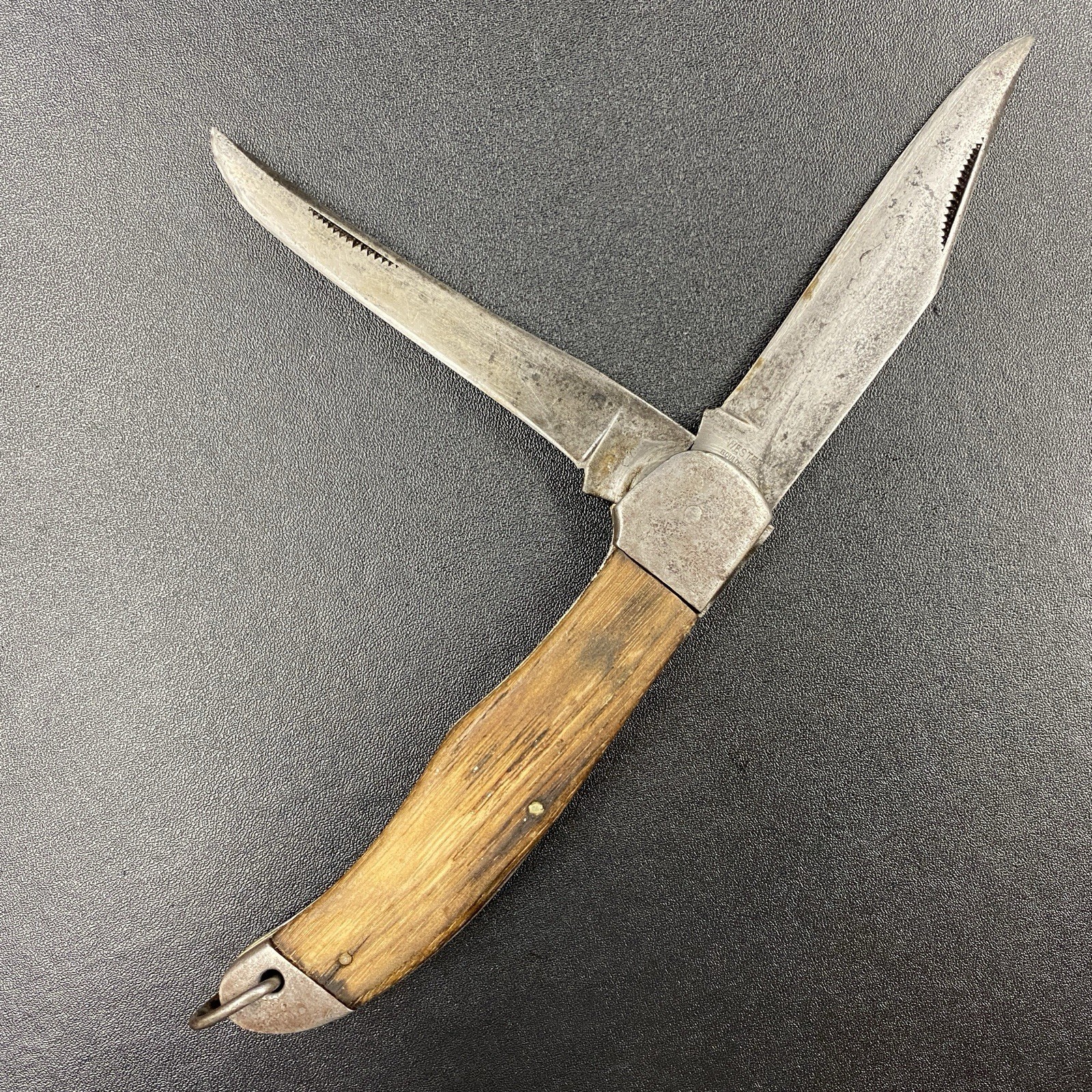 Vintage Western Boulder Colo Jumbo Folding Hunter Camping Knife Carry Ring