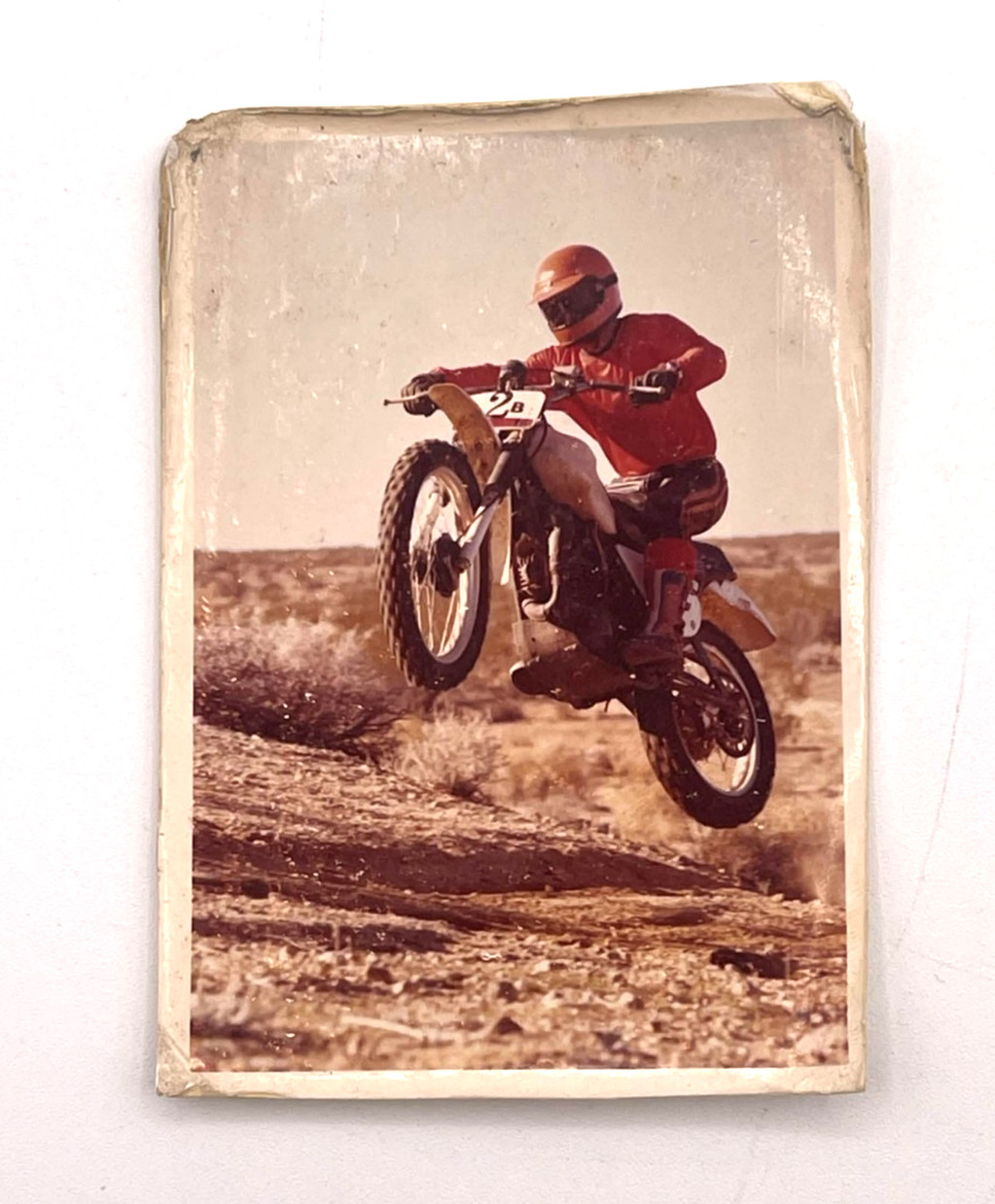 1970s Motocross Dirt Bike Jump Rider Original Color Snapshot Photo 2.5x3.5