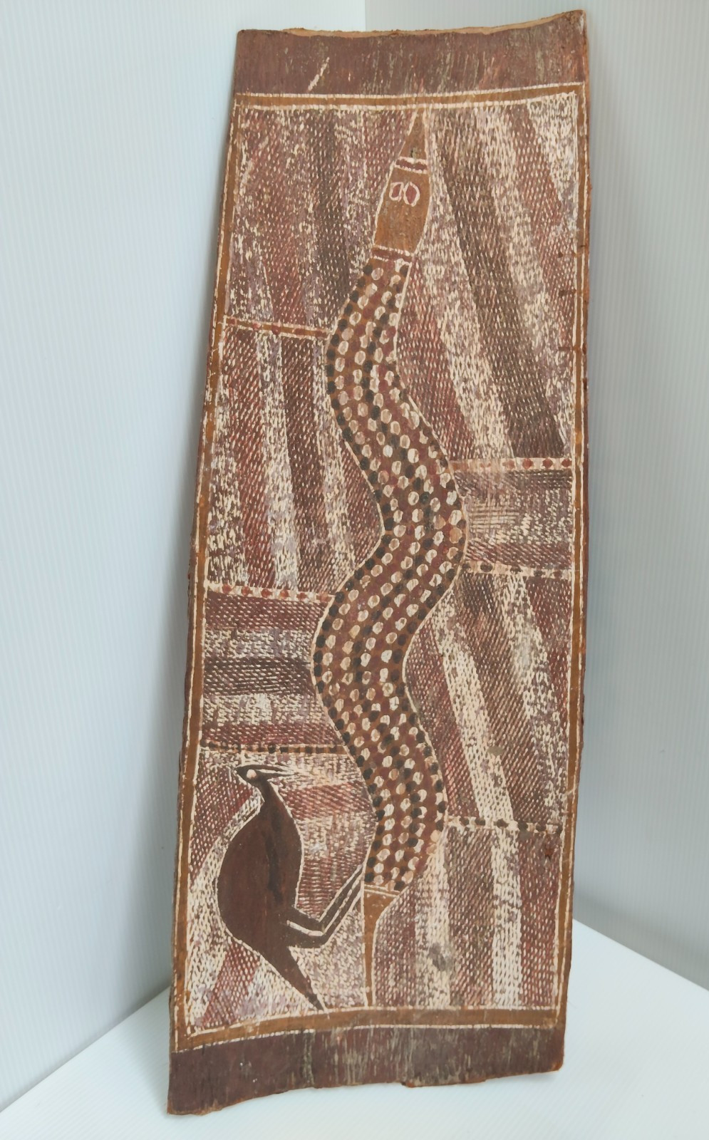 Terrific Old Australian Aboriginal Bark Painting Snake Ochre unknown artist -AF