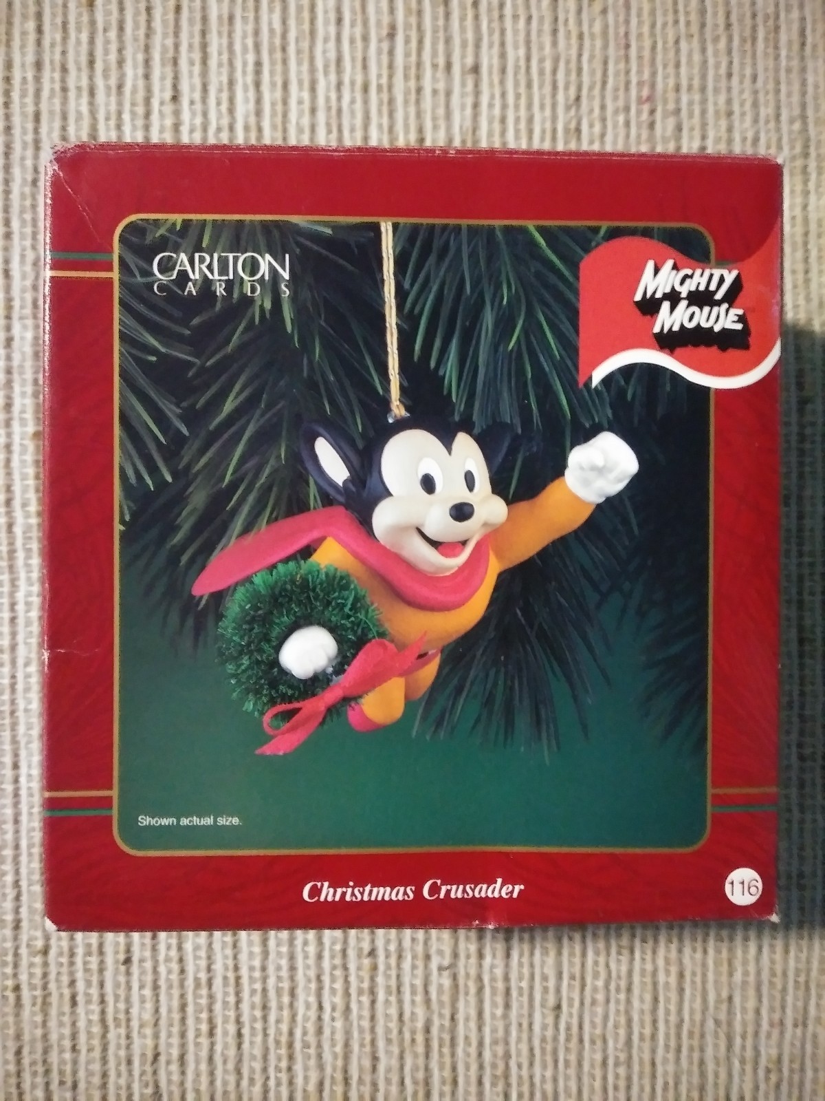 1998 CARLTON CARDS HEIRLOOM MIGHTY MOUSE ORNAMENT *GREAT SHAPE* WITH BOX